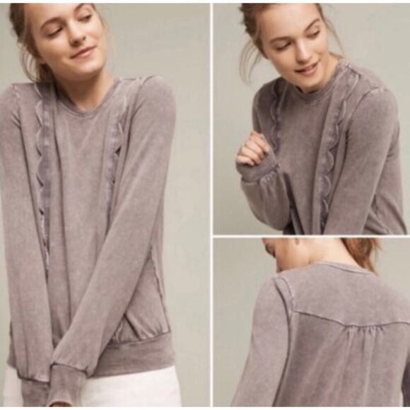 Anthropologie Sweaters - Eri + Ali Weckerlie Scalloped Acid Wash Sweatshirt Size XS